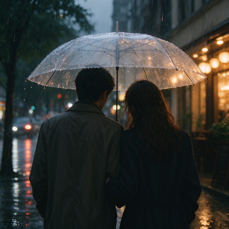 雨中同撑一把伞